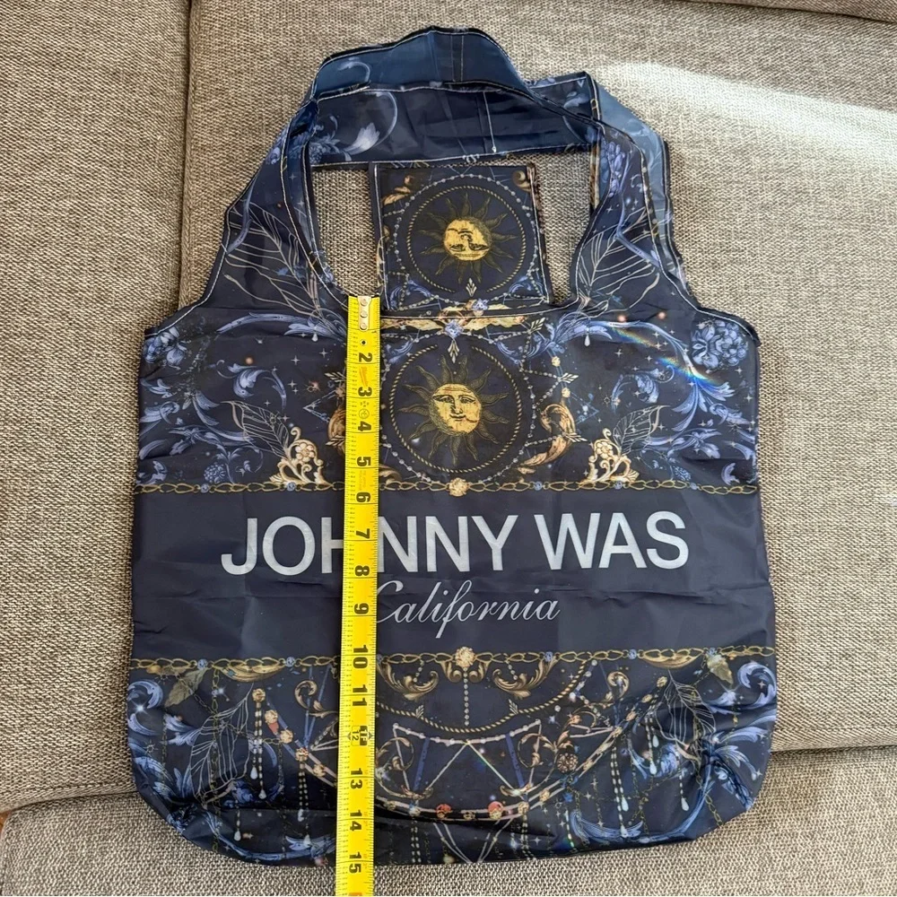 Johnny Was California Reusable Shopping Bag Tote Blue Gold Moon Packable New - Picture 12 of 12